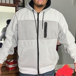 Men's Gray and White Zip-Up Sweater
